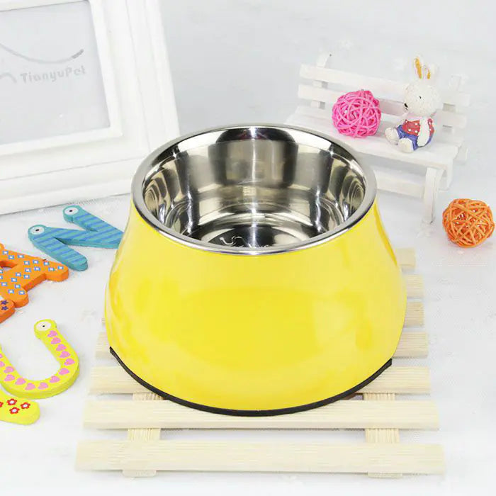 Stainless Steel Elevated Pet Food Bowl with Neck Guard